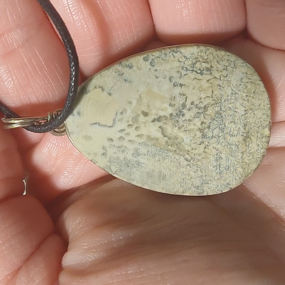 Wax black cord necklace, jasper ,silver wire,10 1/2 - Picture 5 of 5